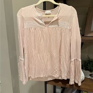 Meadow Rue Blush Pink Blouse with Embroidered Detail